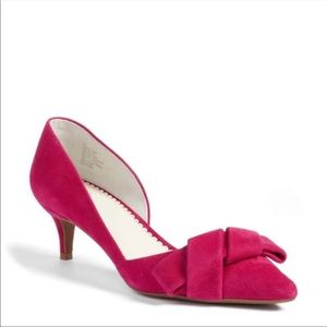 1901 Barrett Bow Magenta Suede Pointed Toe Pump Heel